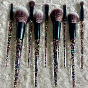 NEW Set Glitter Resin Handle Makeup Face Eye Brushes NEW in Package Beauty Glam